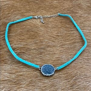 Handmade turquoise leather choker necklace